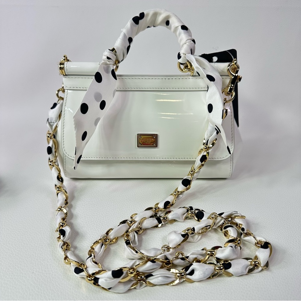 NEW Dolce & Gabbana Sicily East West Satchel Patent Leather w/ Polka Dot Scarf